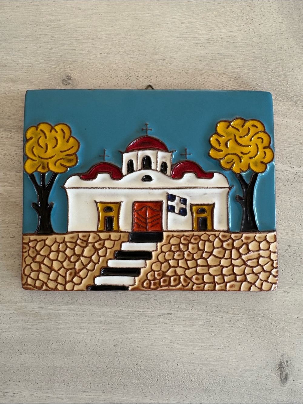 Vintage Hand Painted Greek Ceramic Wall Plaque